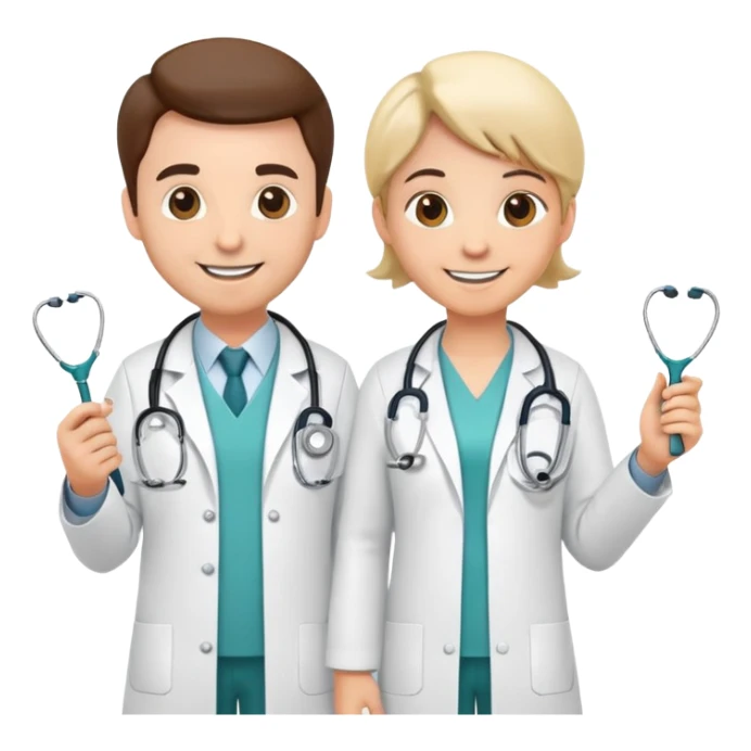 Two cartoon doctor characters with medical equipment sticker