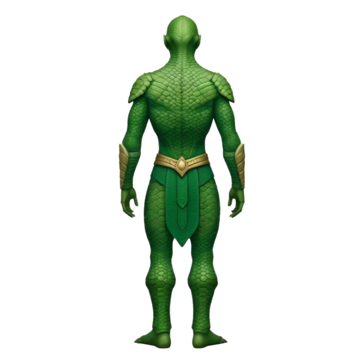 full body reptilian humanoid in ancient outfit, back view sticker