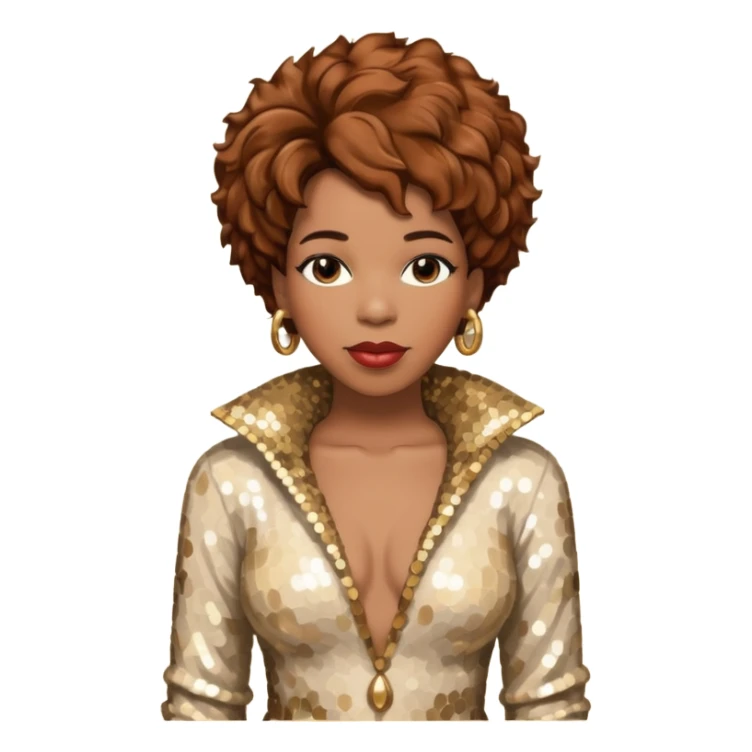 Macy Gray with brown hair, ivory sequin outfit sticker