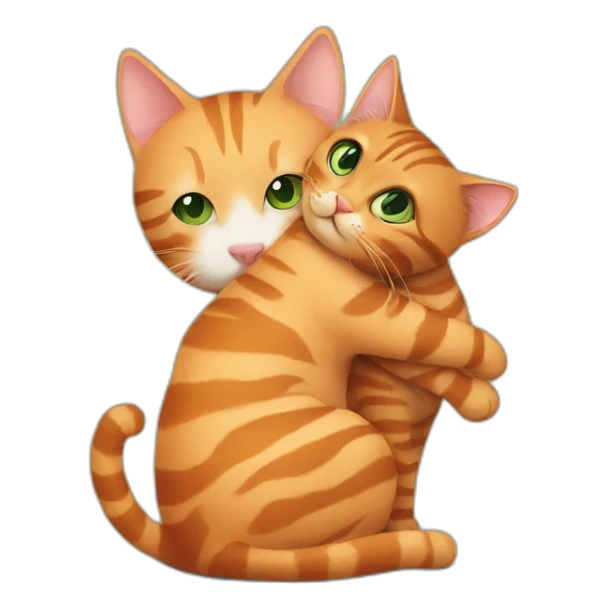 Striped orange cat hugs smaller brown cat with green eyes sticker