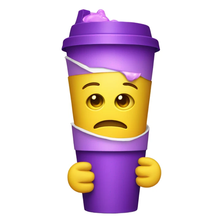 Yellow emoji holding stacked styrofoam cups with purple drink inside  sticker
