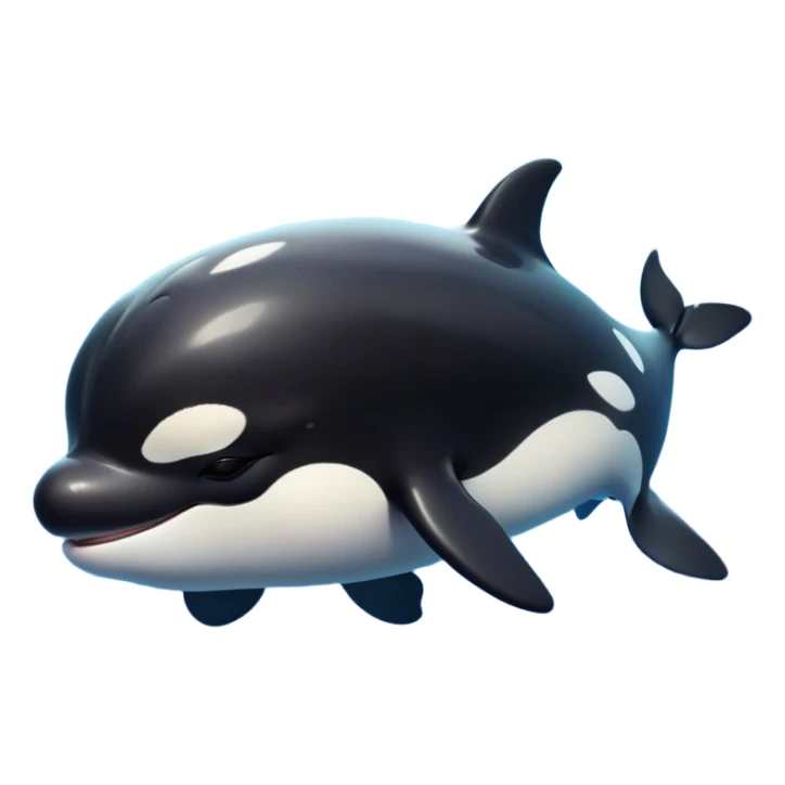 Meme-Worthy Cute Sleeping orca Portrait Emoji, Head resting peacefully with a contented smile, showcasing a smooth black-and-white body with gently drooping fins and eyes softly closed in serene slumber, Simplified yet adorably endearing features, highly detailed, glowing with a soft, drowsy deep-sea light, high shine, relaxed and utterly lovable, stylized with an air of playful oceanic laziness, soft glowing outline, capturing the essence of a sleeping orca that feels destined to become the next viral icon of adorable marine rest! sticker
