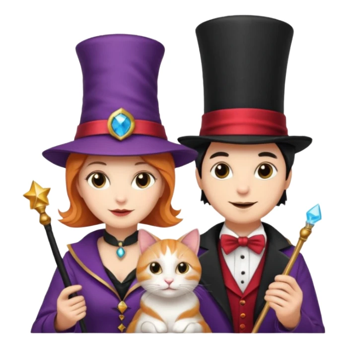 magician couple and their pet cat sticker