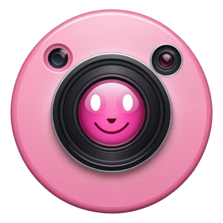 A round camera lens, apple emoji style, minimalist, with highlights, pink, only lens, variant 4 sticker