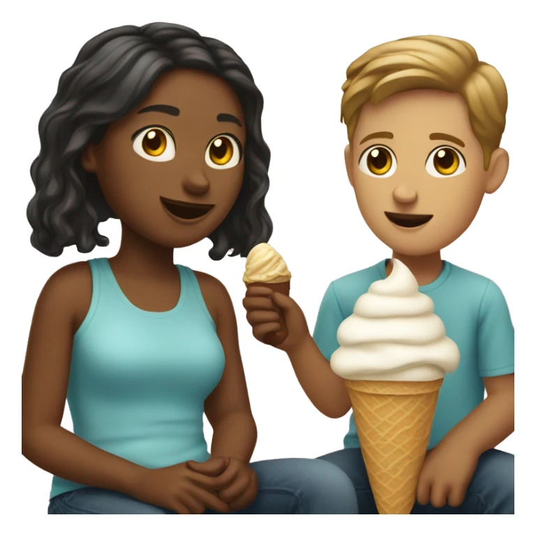 Girl sitting on white guys lap eating ice cream together  sticker