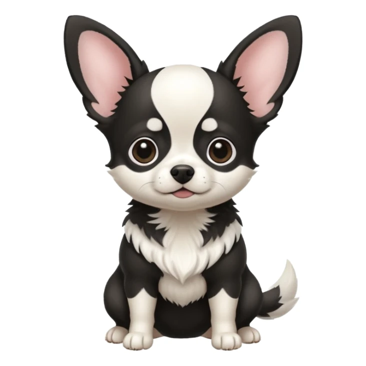 Full White and black Chihuahua - tiny, chubby and big ears. Full body sticker