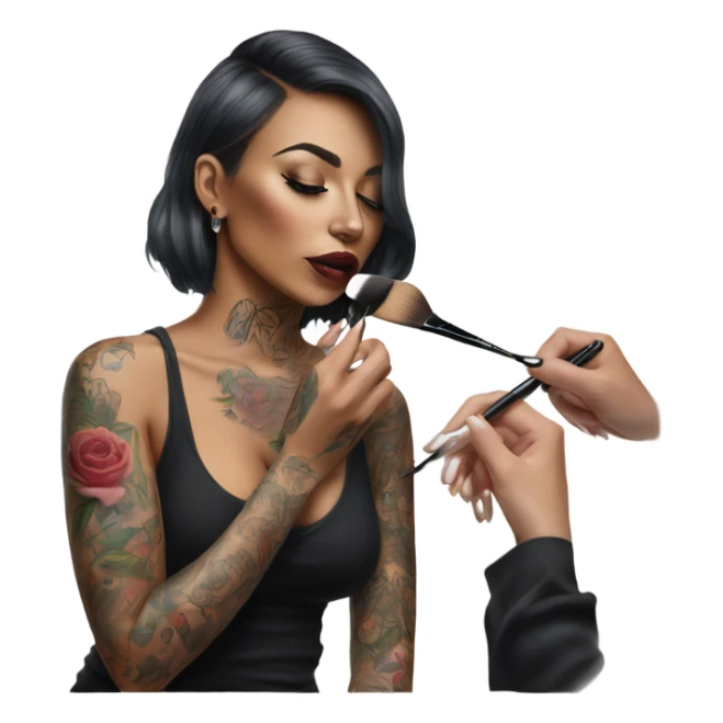Hyper Realistic Beautiful lightly tattooed woman having make-up applied  sticker