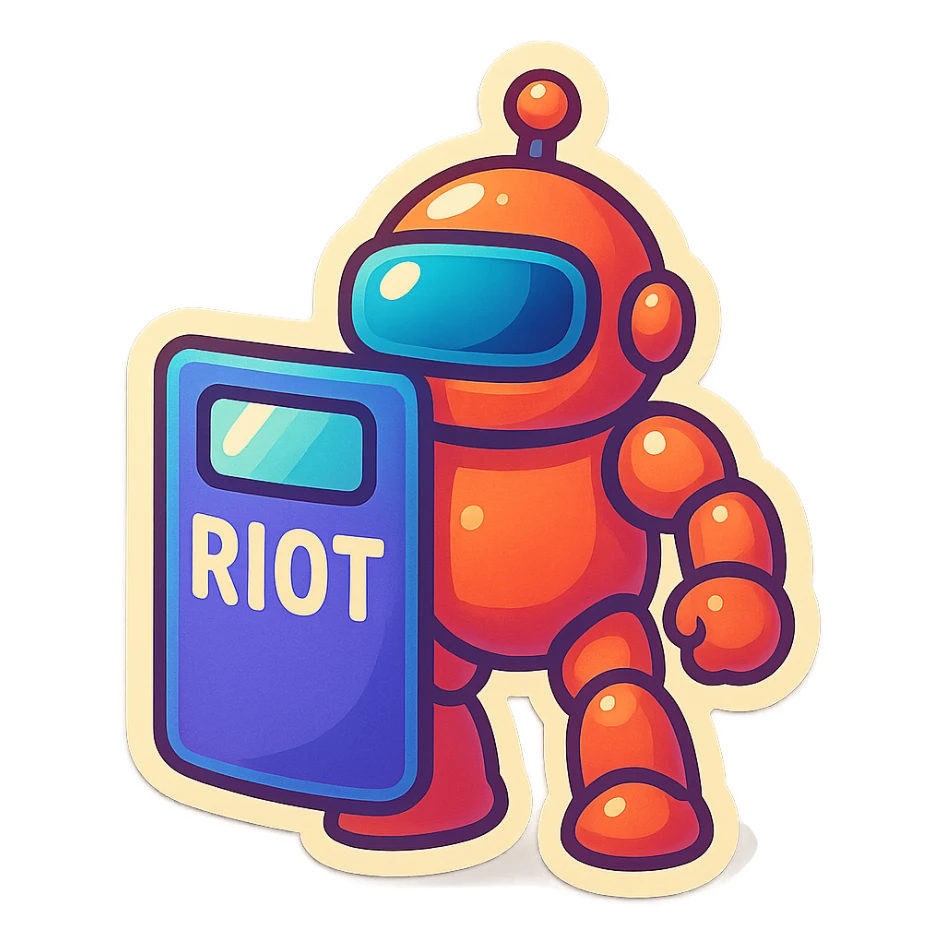 Lets do something else now. can you show me a riot shield robot sticker