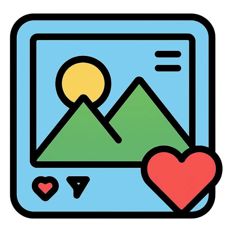 Instagram post icon with a stylized image and like symbol, modern icon style sticker