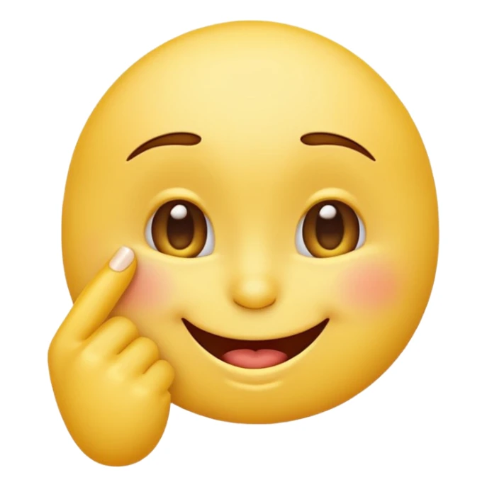Cheeky yellow emoji, playful smirk, winking, gently biting a fingernail, clean expressive emoji style. sticker