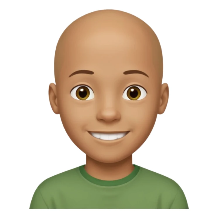 14-year-old bald African-European mixed boy with green shirt smiling sticker