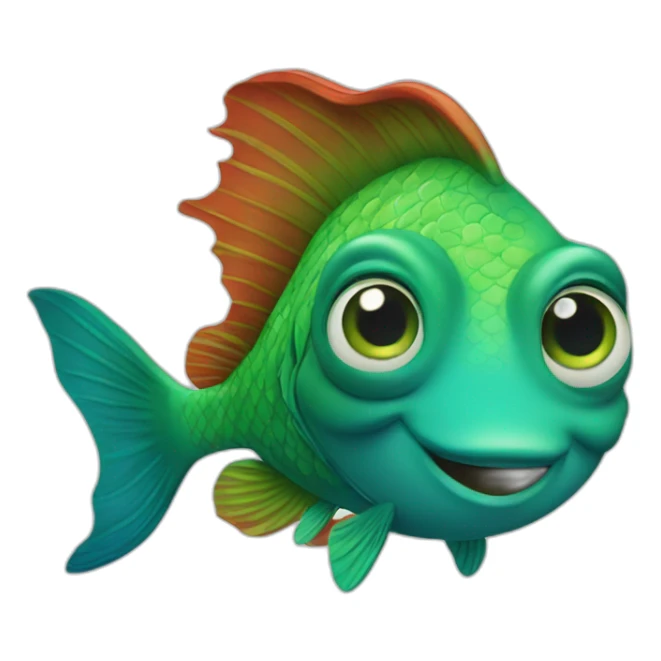 green fish with blue eyes and curly redhair sticker