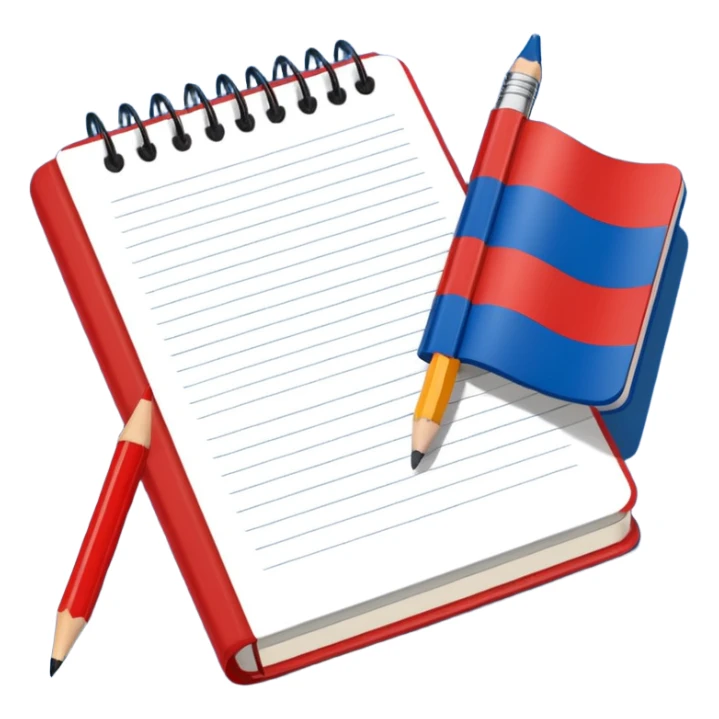 book with Russian flag colors, open notebook and pencil nearby sticker