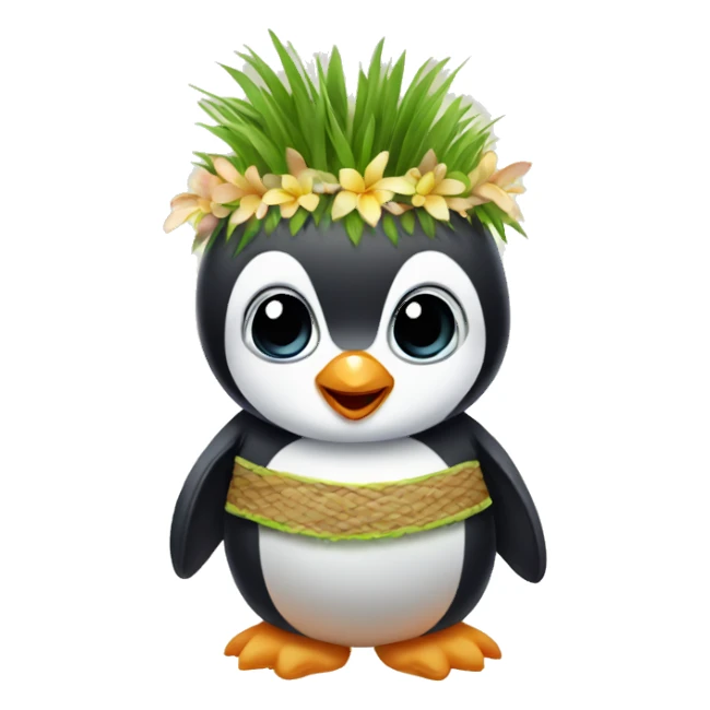 A baby penguin wearing a grass skirt. sticker