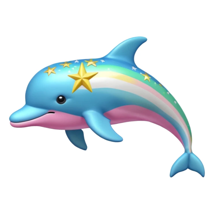 Blue, green, Yellow and pink streaked stuffed Dolphin with silver stars on it sticker