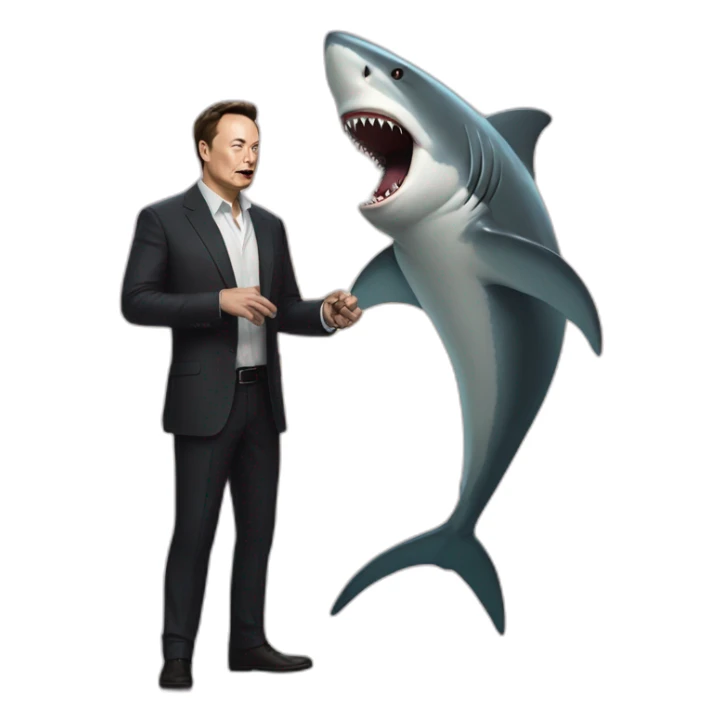 a duel between elon musk and a shark sticker