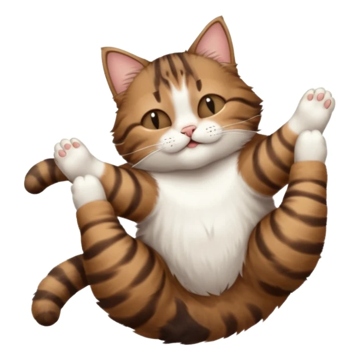dark brown tabby and white cat in funny positions upside down with eyes closed sticker