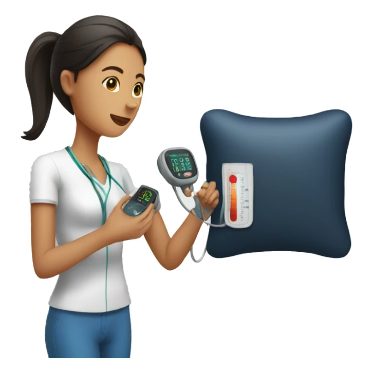 a woman measuring her blood pressure sticker