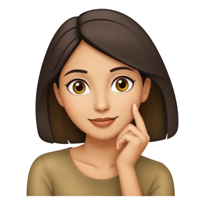 woman emoji with sly smile hand on chin thinking sticker