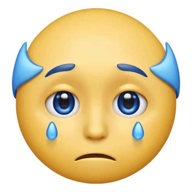 A regular, simple, yellow  skin, round face emoji looking straight at me not smilling, just staring with a blue and almost clear looking tear rolling down its cheek sticker