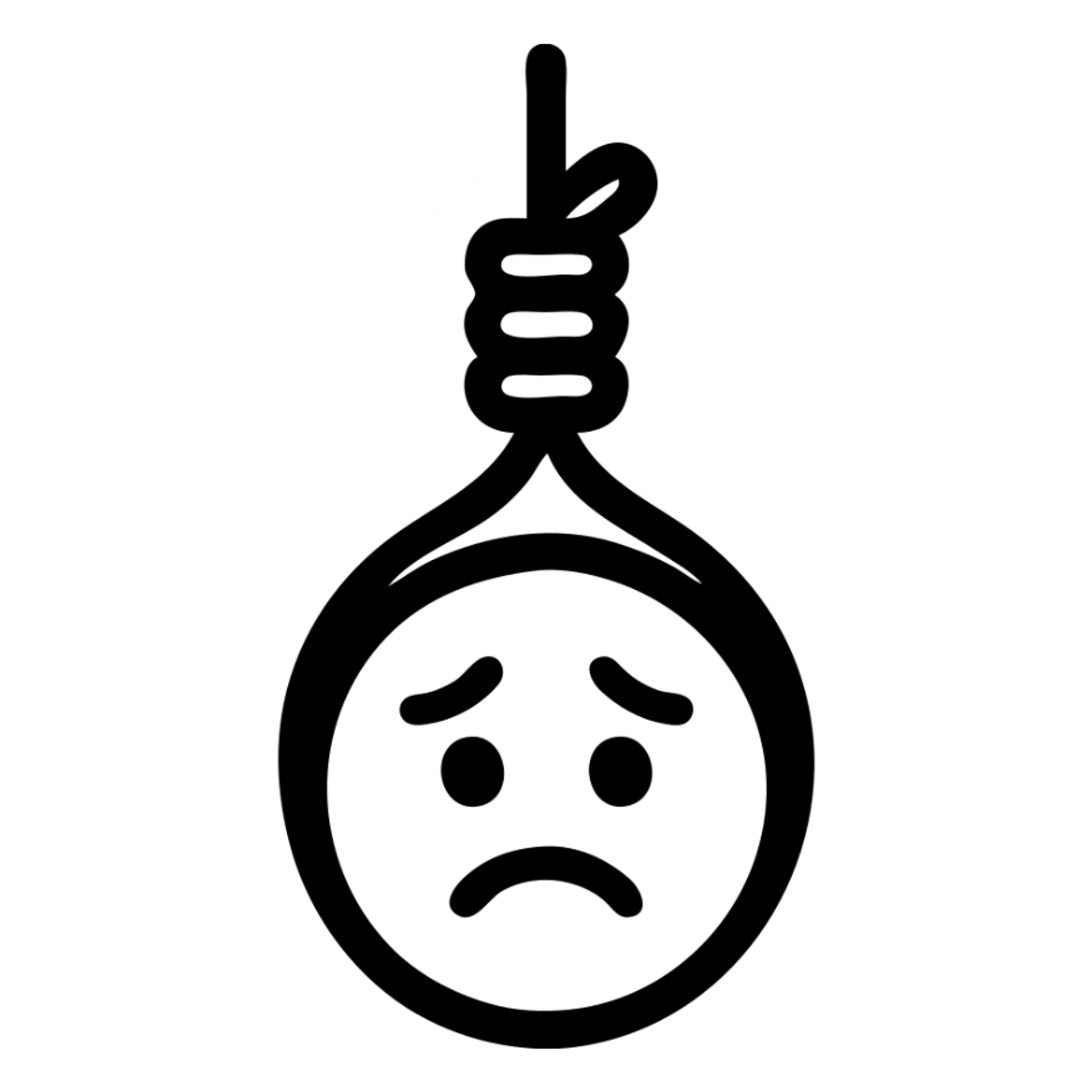 sad emoji hanging on a rope, stylized, no text, clear body language sticker