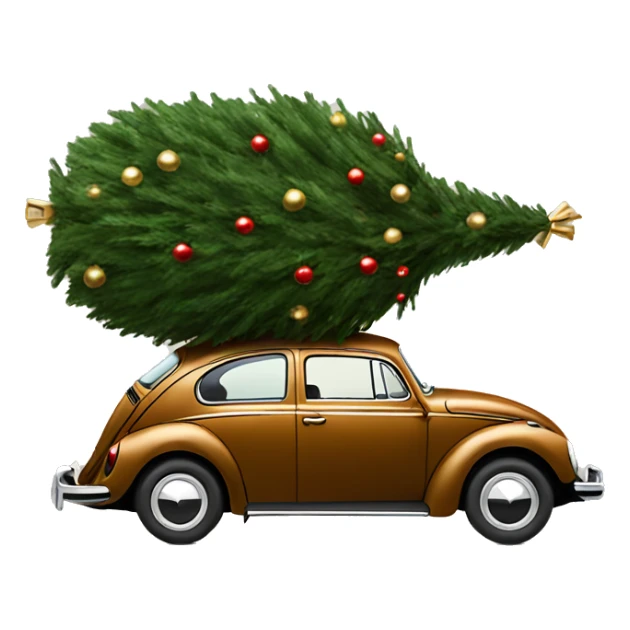 Brown Volkswagen Beetle with Christmas tree on roof sticker