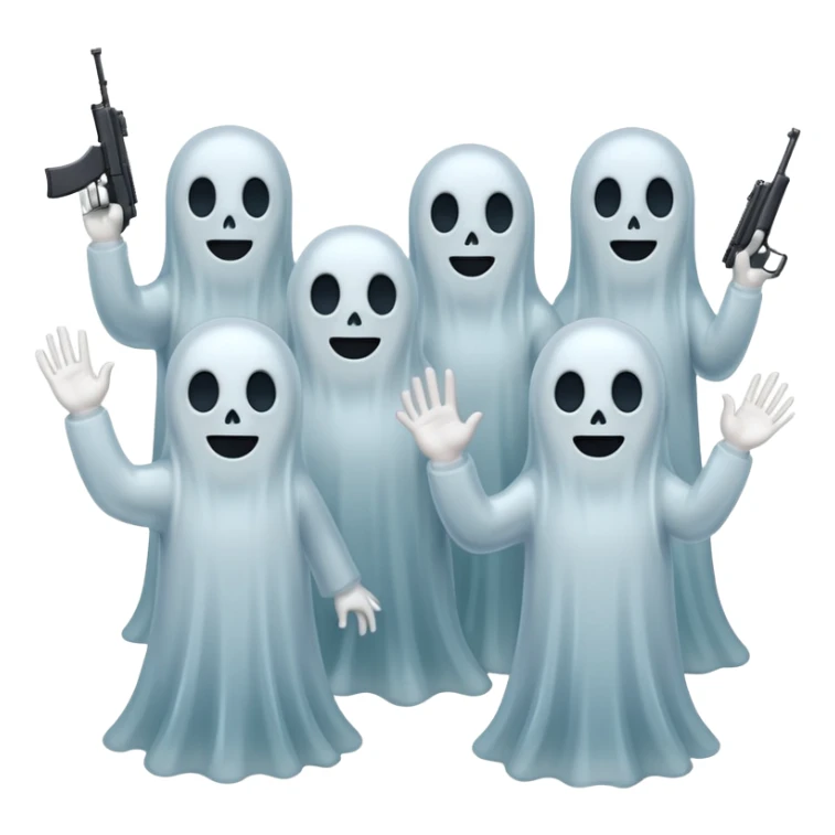 Fantasmas con un fusil y haciendo hola y chao con la manos sticker