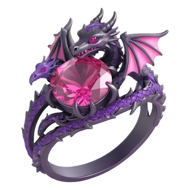 3D gothic dragon ring with pink gemstone, intricate and dark sticker