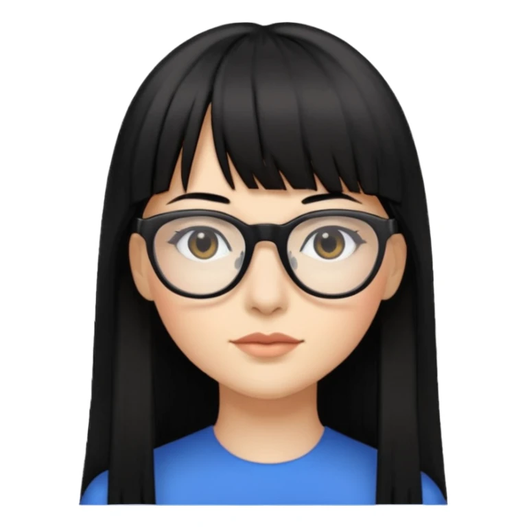 eu quero um icon de snapchat de uma mulher com o fundo branco, cor da pele normal, óculos pretos, cabelo preto liso grande com franja sticker