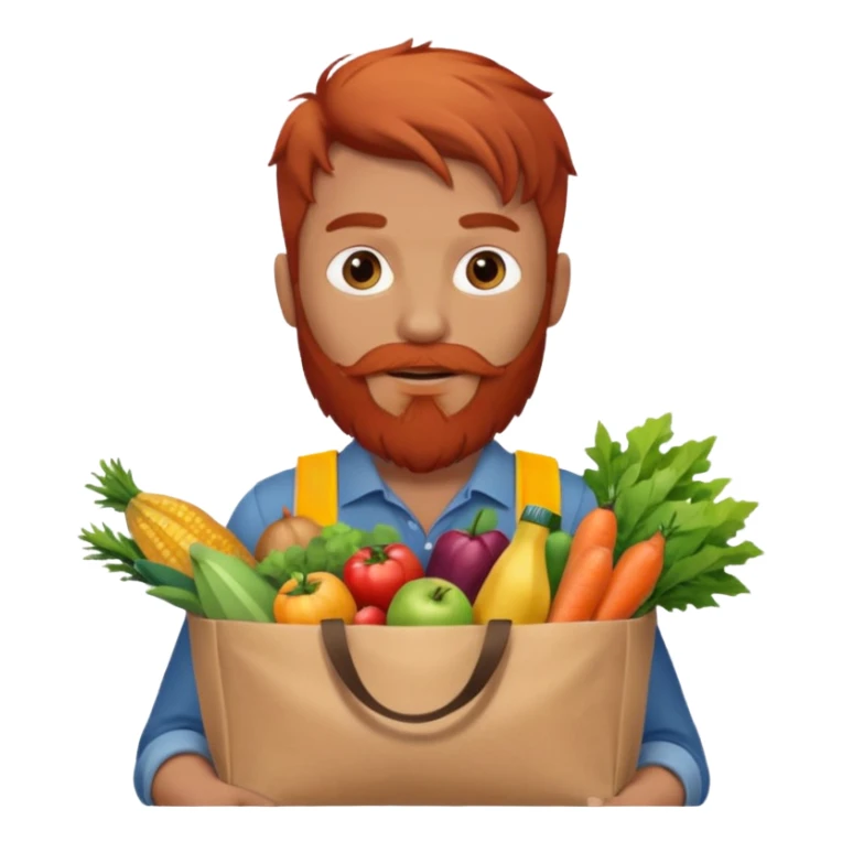 red bearded mal holding a grocery bag sticker