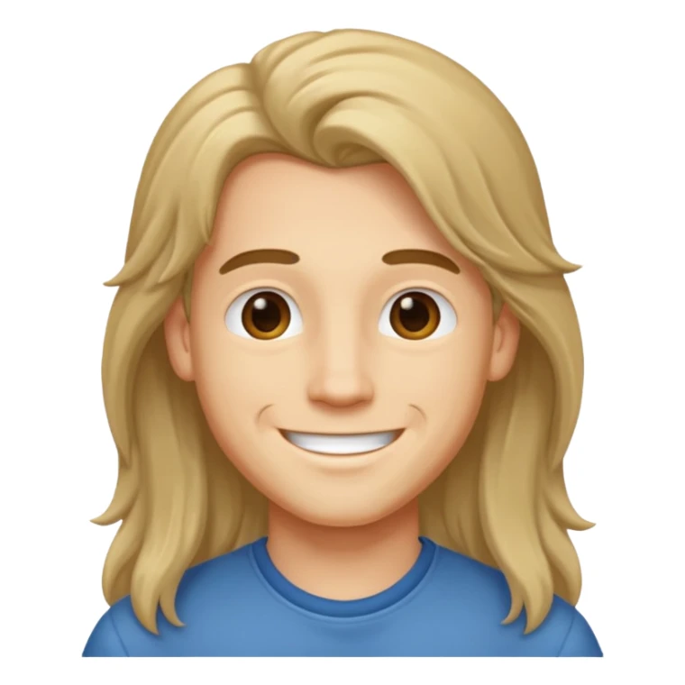 An emoji of a soft boy with long hair and pink background. sticker