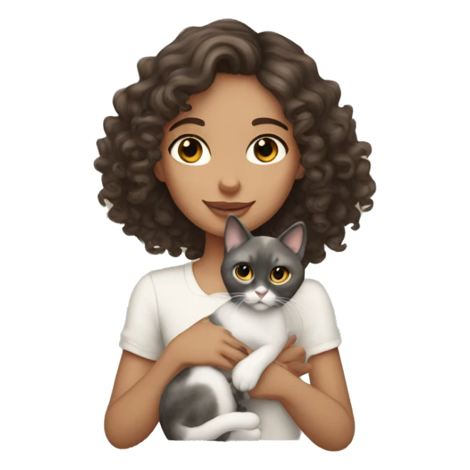 curly brunette girl gray eyes holding siamese cat sticker