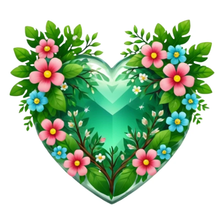 crystal heart with forest inside and floral decoration around sticker