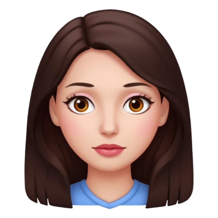 An emoji featuring a woman with dark brown long hair, brown eyes, light pinkish skin, red cheeks sticker
