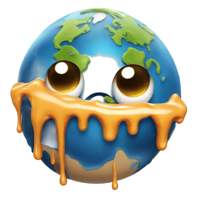 planet earth with melting juice like the melting face emoji sticker