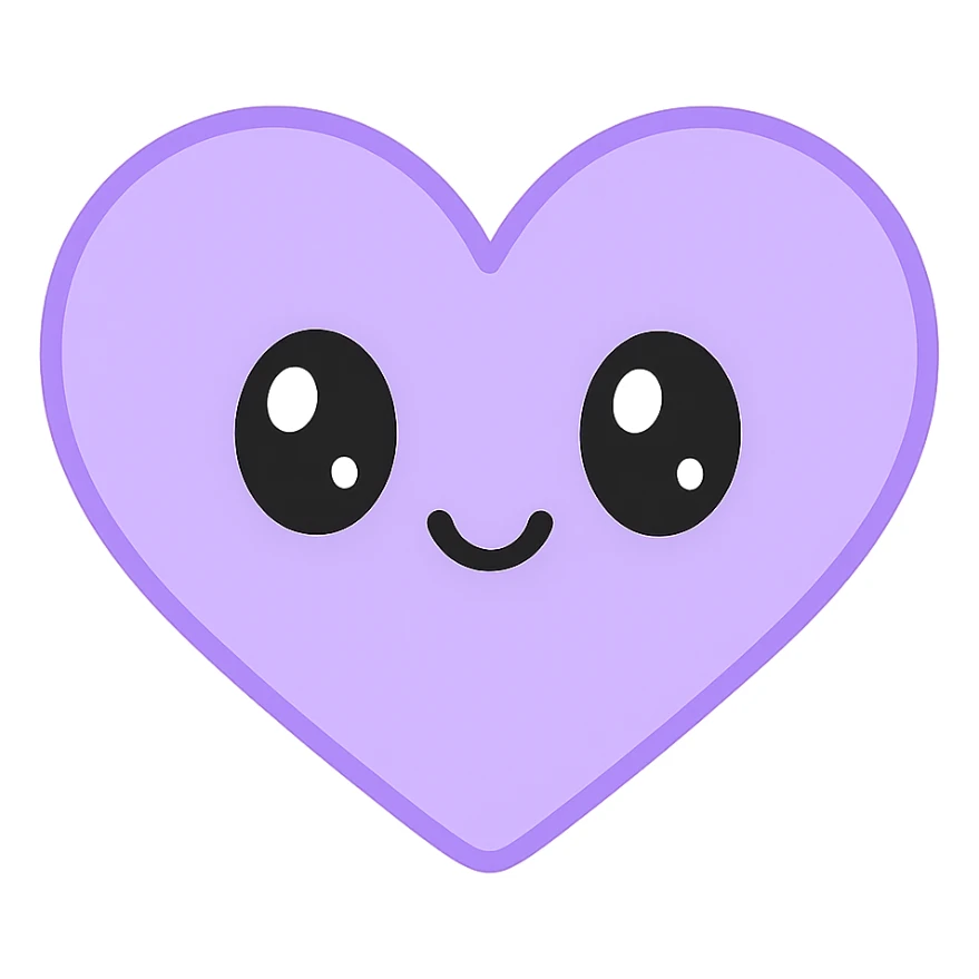 purple heart with cute face, kawaii style, no text, transparent background sticker