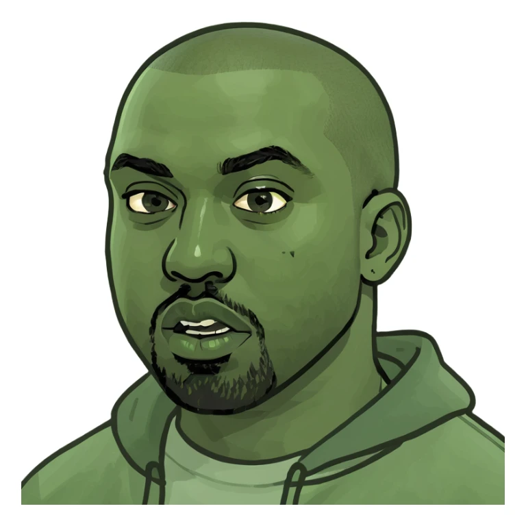 Kanye West as a schizo emote, vibrant colors, surreal, fragmented background, meme style sticker