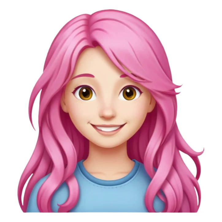 girl with long pink hair, smiling sticker