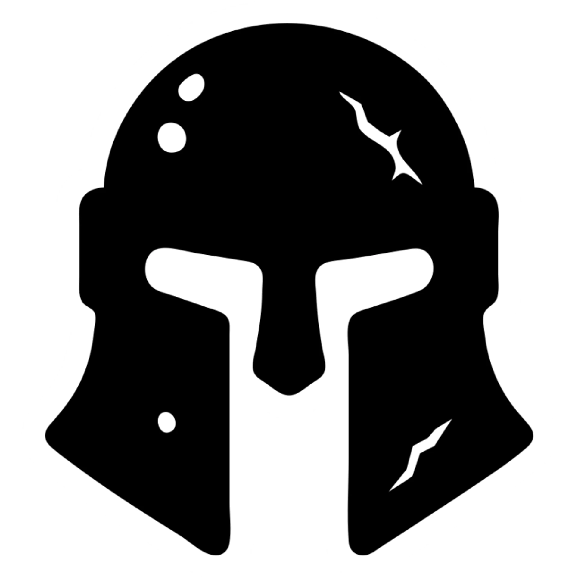 Silhouette of an antique medieval helmet with light rust and battle damage sticker