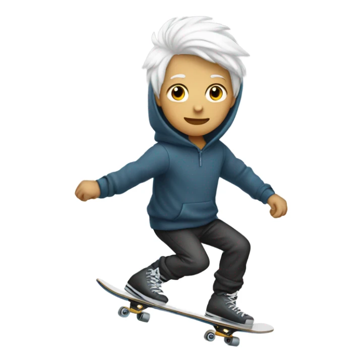 A boy white hair use hoodie and skate sticker