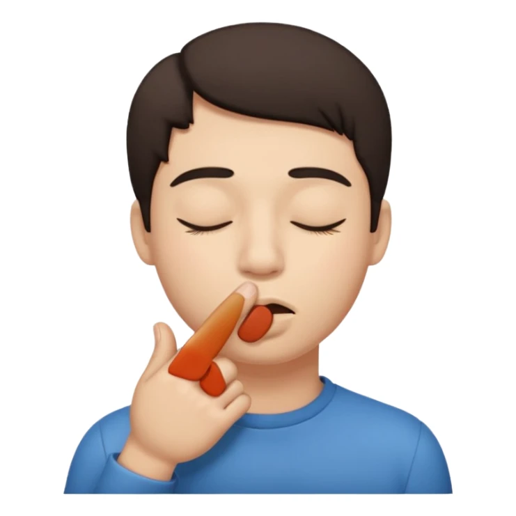 una cara con los ojos cerrados y con un dedo en la boca sticker