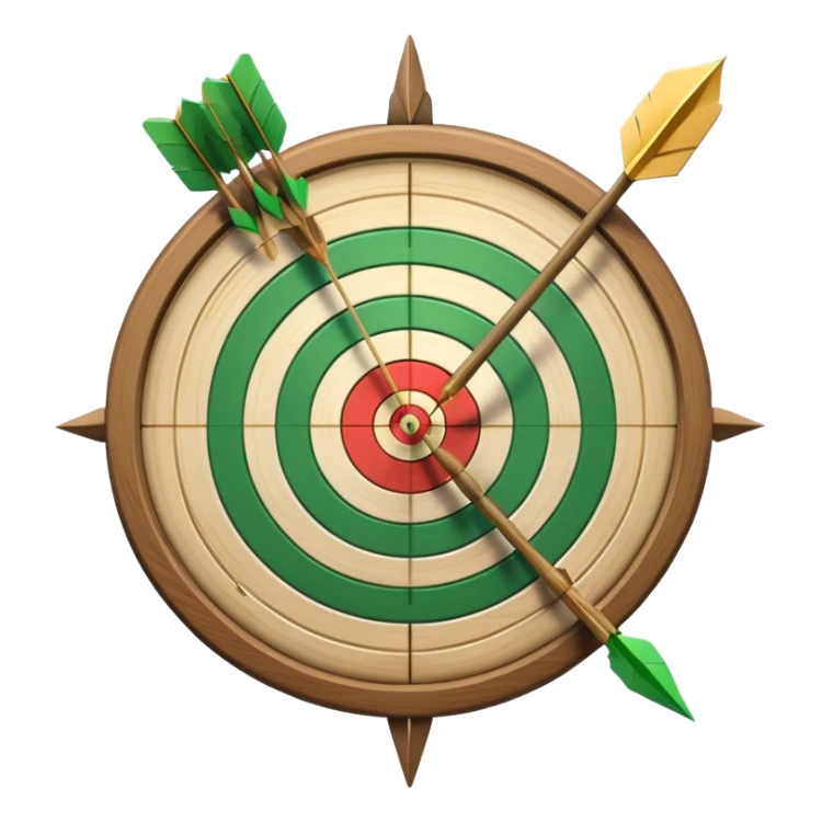 A bow with an arrow drawn back, aimed at a target with concentric rings. The background suggests a calm, outdoor archery range, emphasizing the precision, focus, and skill required in archery as a competitive sport. sticker