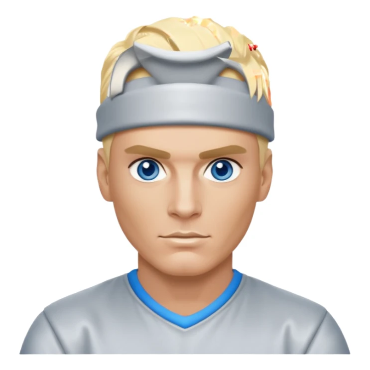 Vanilla Ice with blue eyes, blonde hair, silver outfit sticker