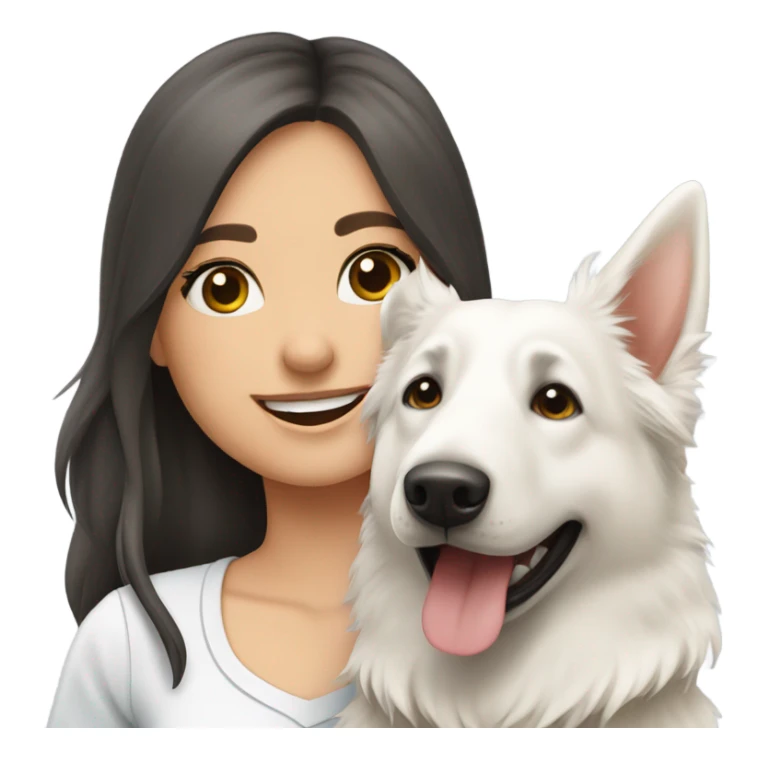 Happy white Swiss Shepherd  with brunette girl sticker