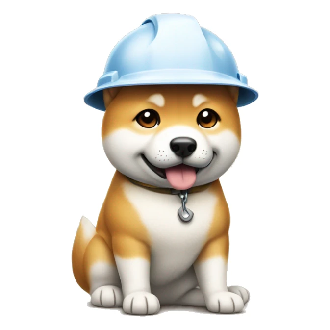 A dog wearing a hardhat, with a hammer ready to work. Cute shiba inu dog. sticker