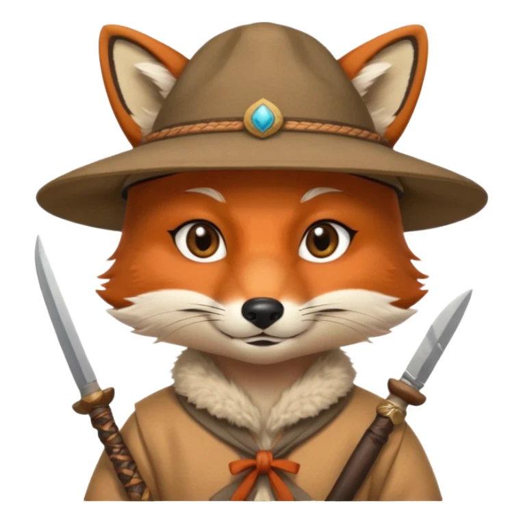 fox face, mogolian ancient army with small knife and hat sticker