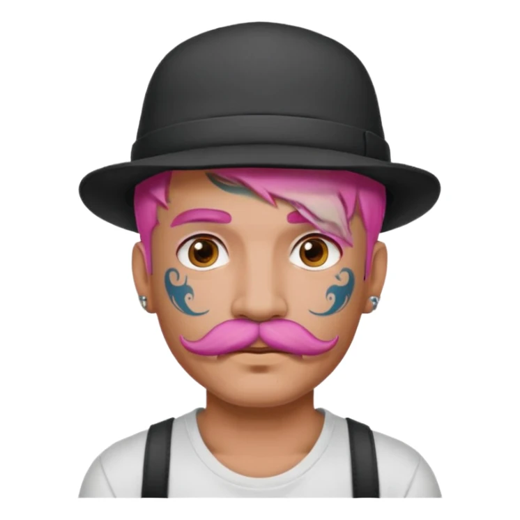 pink haired man and face tattoos and hat and mustache sticker