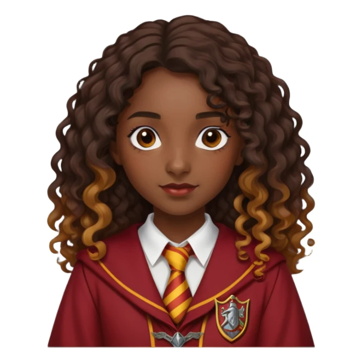 Alicia Spinnet in harry potter, wear hogwarts gryfindor uniform, long, dark, curly or wavy hair, dark skin sticker