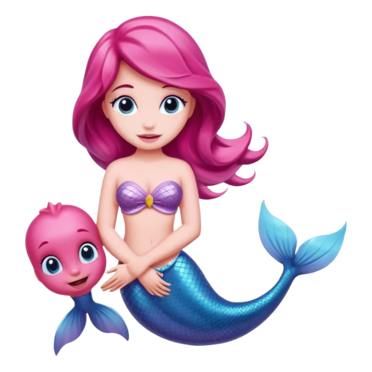 Pink dolphin emoji with ariel mermaid sticker