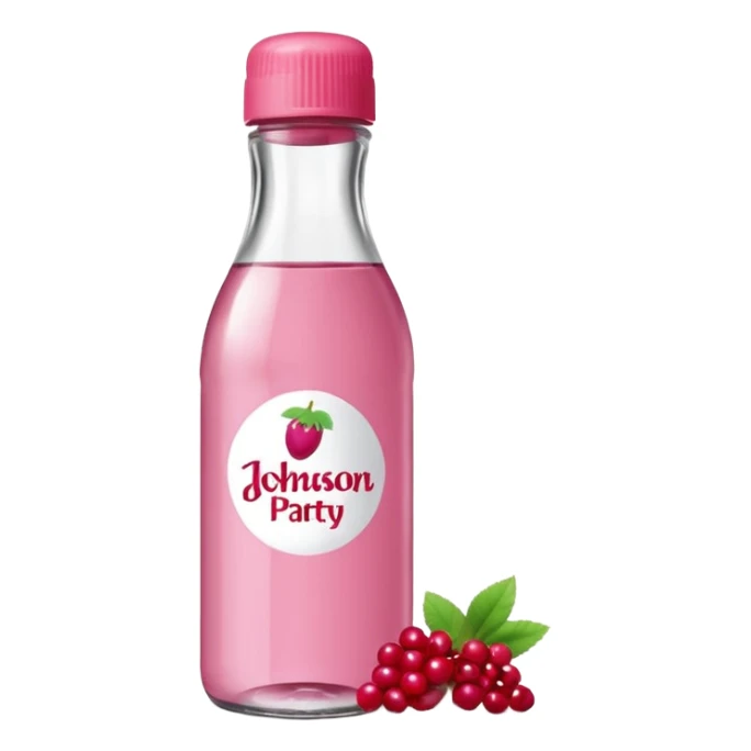 realistic Johnson and Johnson style bottle pink cap pink logo clear bottle with berry logo with diddy party written and a berry on top bottle sticker